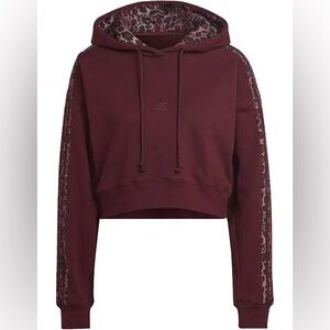Adidas Burgundy Cheetah Print Crop Hoodie S